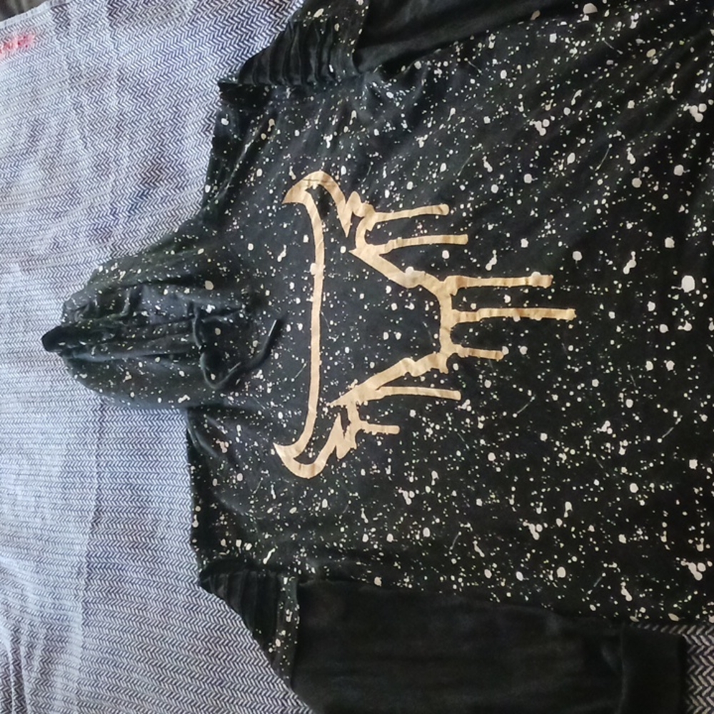 Metallic paint splattered bull logo hoodie